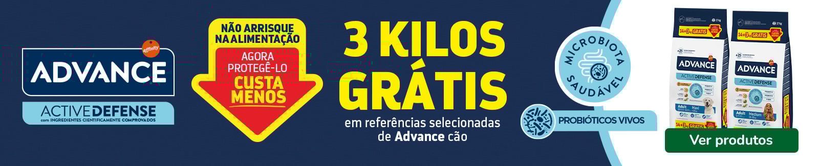 Advance: 3 kg grátis na compra de ração de 14 kg para cães.