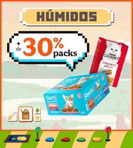 Mais de 30% de desconto em packs de comida húmida para gatos.