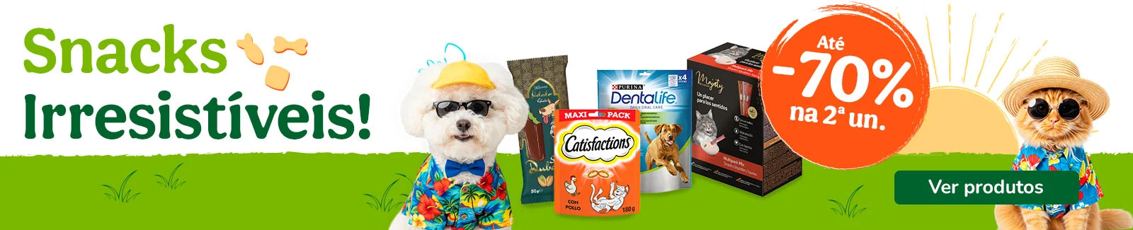 At&eacute; 70% de desconto na 2&ordf; unidade de snacks para o seu patudo.