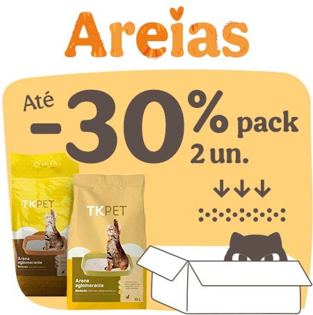 Até 30% de desconto na 2ª unidade em areias para gatos.