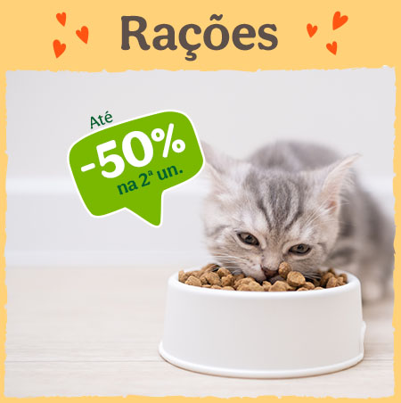 Até 50% de desconto na 2ª unidade de ração para gato.