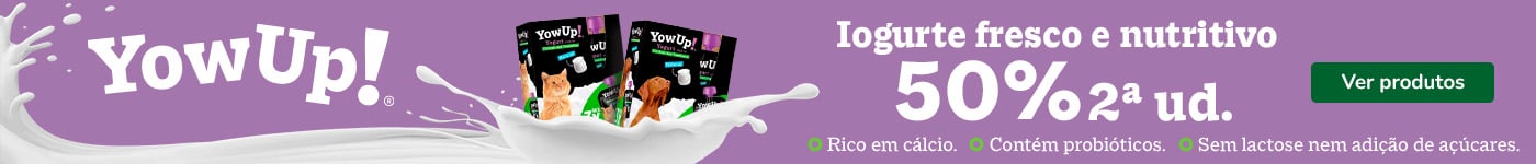 2.ª unidade com 50% de desconto em iogurte gelado Yow Up para cães.