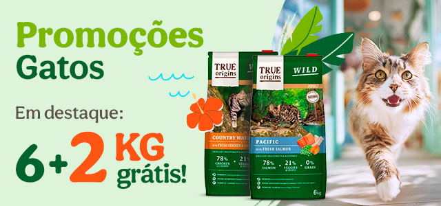 Receba 2 kg extra como promoção na compra de ração True Origins Wild selecionada para gatos