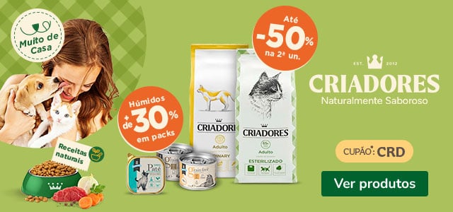 Criadores: Até 50% de desconto na 2.ª unidade de ração e +30% de desconto em packs de alimento húmido para gatos.