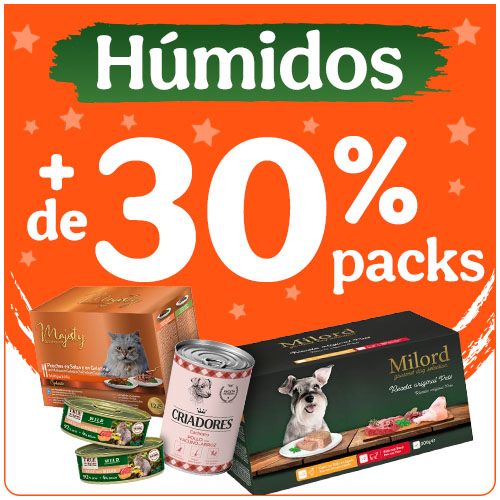 +30% de desconto em packs de alimentação húmida para o seu patudo.