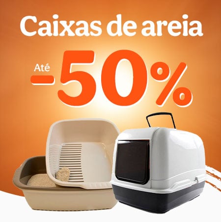 Até 50% de desconto em caixas de areia para gato.