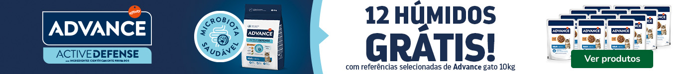12 unidades de comida húmida como oferta na compra de saco de ração Advance para gatos