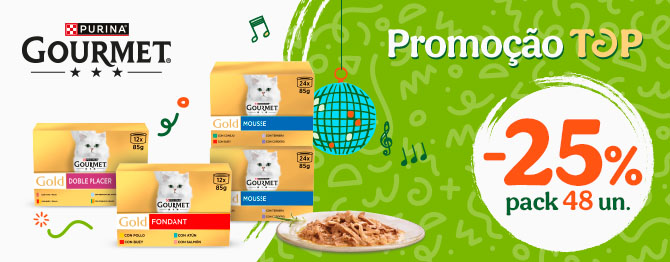 25% de desconto em packs da Gourmet GOLD. Delícias irresistíveis para o seu gato!