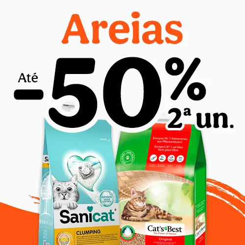 Até 50% de desconto na 2ª unidade de areia para o seu gato.