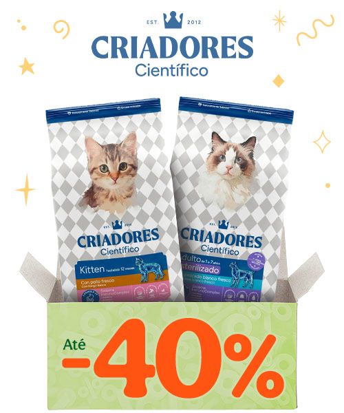 Criadores Científico: Até 40% de desconto em ração para gato.
