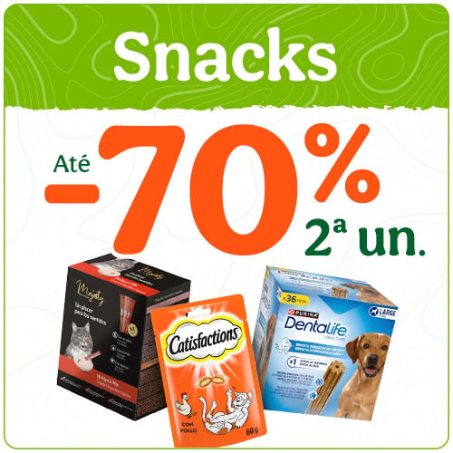 Até 70% de desconto na 2.ª unidade de snacks para o seu patudo
