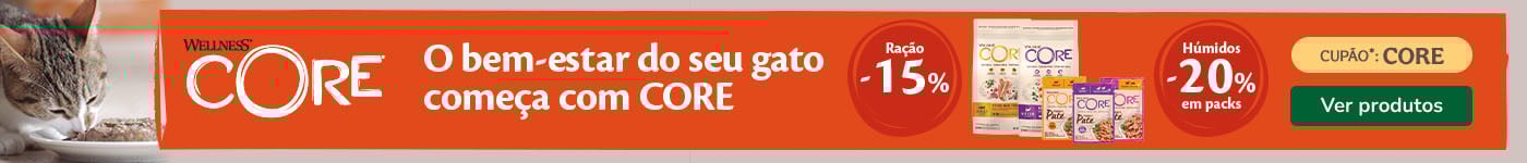 Wellness Core: 15% de desconto em ração e 20% de desconto em packs de alimento húmido para gato.
