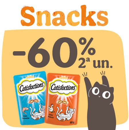 60% de desconto na 2ª unidade de snacks para o seu gato.