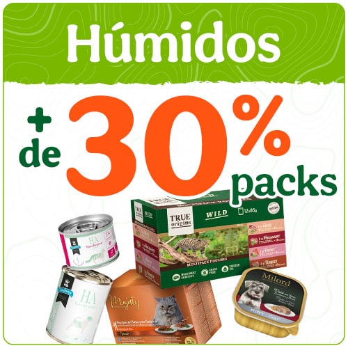 +30% de desconto em packs de comida húmida para o seu patudo.