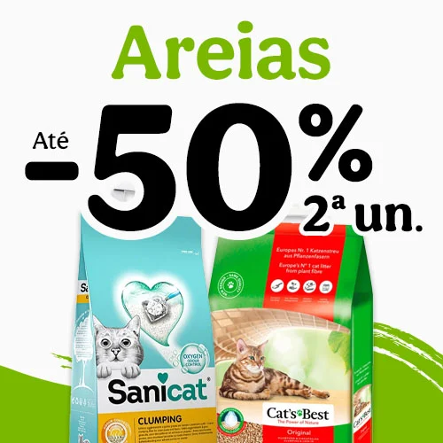 50% de desconto na 2ª unidade de areia para o seu gato.