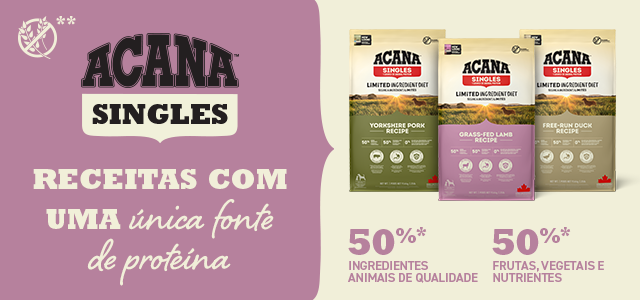 Acana Singles. Alimentação com ingredientes limitados.