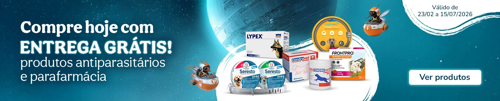 Compre hoje com entrega gr&aacute;tis, produtos antiparasit&aacute;rios e de parafarm&aacute;cia.