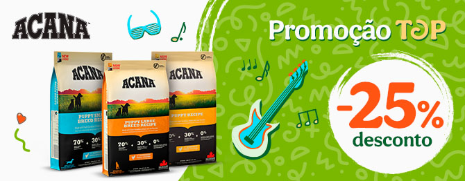 25% de desconto em ração da Acana para cão. Nutrição premium ao melhor preço!