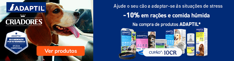 -10% em rações e comida húmida na compra de produtos Adaptil