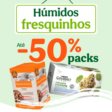 Até 50% de desconto na 2.ª unidade de packs húmidos para cães e gatos