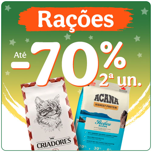 Até 70% de desconto na 2ª unidade de ração para o seu animal.