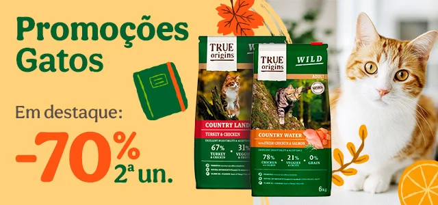 70% de desconto na 2.ª unidade de ração True Origins Wild para gato. 70% de desconto na 2.ª unidade de ração True Origins Wild para gato.