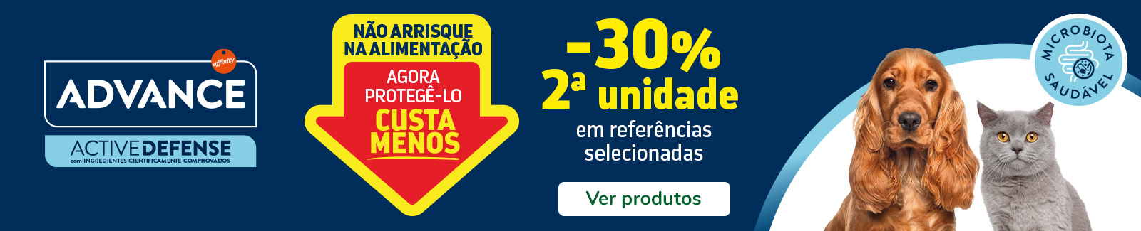 30% de desconto na segunda unidade de ração da Advance para cão mini e gato esterilizado. Promoção especial na Tiendanimal!