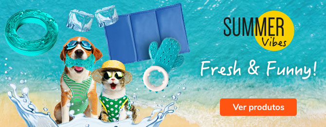 Especial Verão Tiendanimal: descubra produtos essenciais para o bem-estar do seu patudo nos dias quentes. Promoções em acessórios e brinquedos de verão para cão e gato.