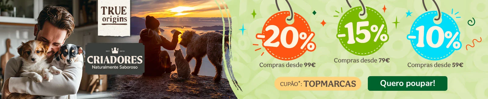 At&eacute; 20% de desconto em Criadores e True Origins.