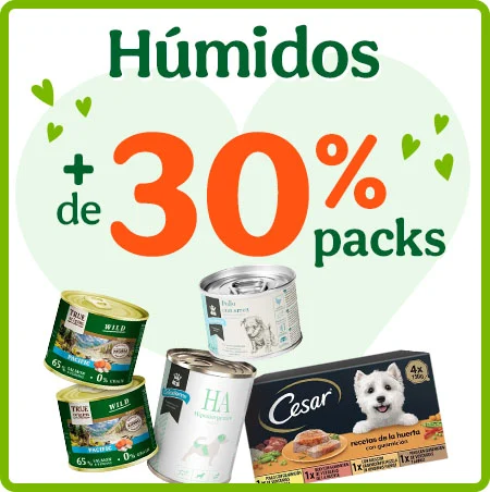 Mais de 30% de desconto em packs de comida húmida para cães.