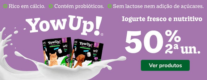 2.ª unidade com 50% de desconto em iogurte gelado Yow Up para cães.