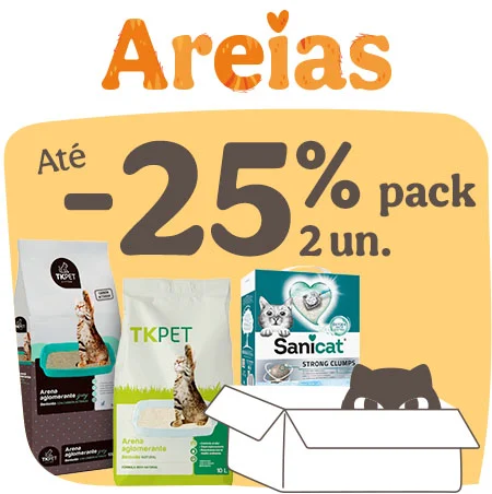 Miaumania: Até 25% de desconto em packs de 2 unidades de areia para gatos.