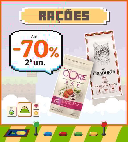 Até 70% de desconto em rações para gatos.
