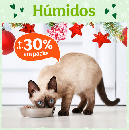 Mais de 30% desconto em packs de comida húmida para gatos.