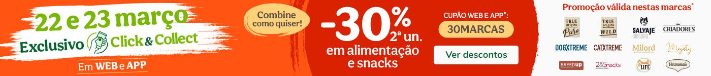 Promoções de fim de semana só na Tiendanimal: 22 e 23 de Março, até -30% na 2ª unidade em ração,  alimentação húmida e snacks das top marcas. 