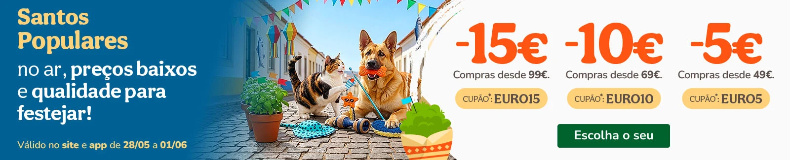 15&euro; de desconto em compras desde 99&euro; com o cup&atilde;o: EURO15 | 10&euro; de desconto em compras desde 69&euro; com o cup&atilde;o: EURO10 ou 5&euro; de desconto em compras desde 49&euro; com o cup&atilde;o: EURO5
