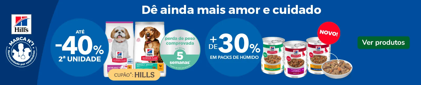 Hill's Science Plan: At&eacute; 40% de desconto na 2&ordf; unidade de ra&ccedil;&atilde;o e +30% de desconto em packs de alimento h&uacute;mido para c&atilde;o.