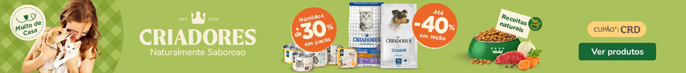 Criadores: Até 40% de desconto em ração e +30% de desconto em packs de alimento húmido para o seu patudo.