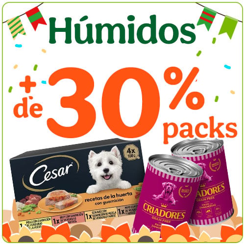 + de 30% de desconto na 2ª unidade em packs de alimento húmido para o seu cão.