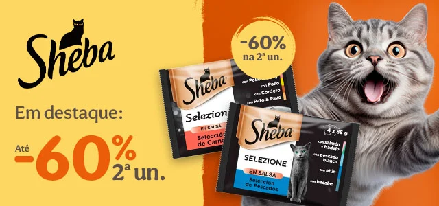 Sheba: Até 60% de desconto na segunda unidade de ração para gatos.