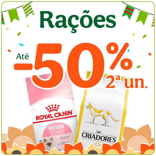 Até 50% de desconto na segunda unidade de ração para o seu gato.