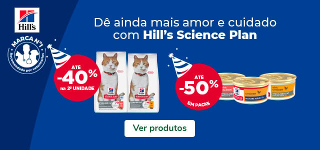 Hill's Science Plan: Até 40% de desconto na 2ª unidade de ração e até 50% de desconto em packs de alimentação húmida para gatos.