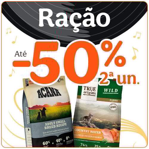Até 50% de desconto na 2ª unidade de ração para cão.