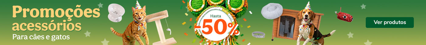 Até 50% de desconto em acessórios para o seu animal.