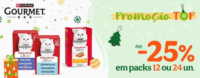 Gourmet: Até 25% de desconto em packs de alimento húmido para gato.