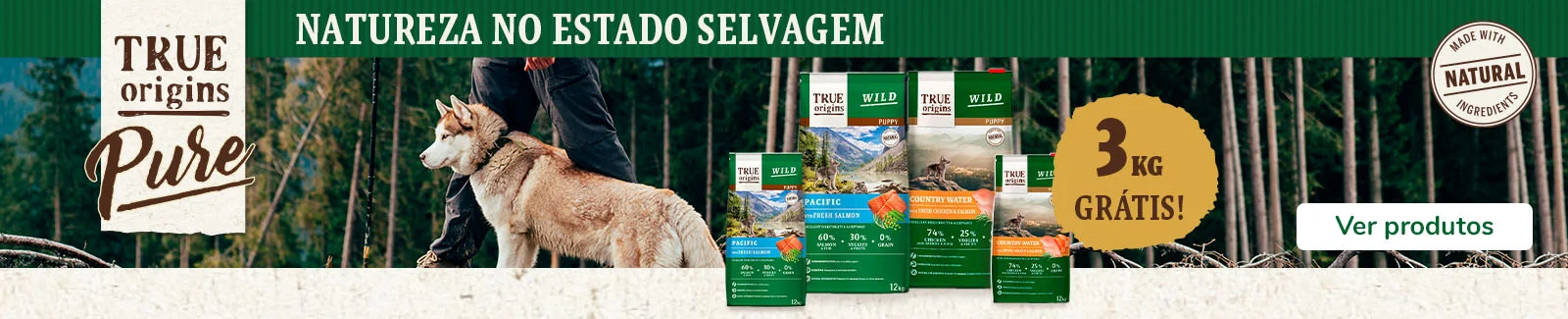 12+3 unidades grátis na compra de ração para cães True Origins WILD, promoção exclusiva Tiendanimal.