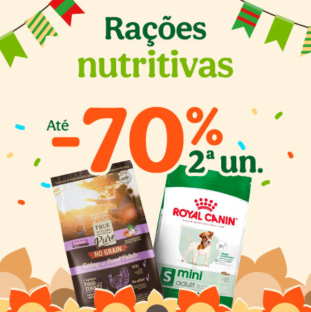 Até 70% de desconto na 2ª unidade numa seleção de ração para cão e gato. Aproveite já para poupar.