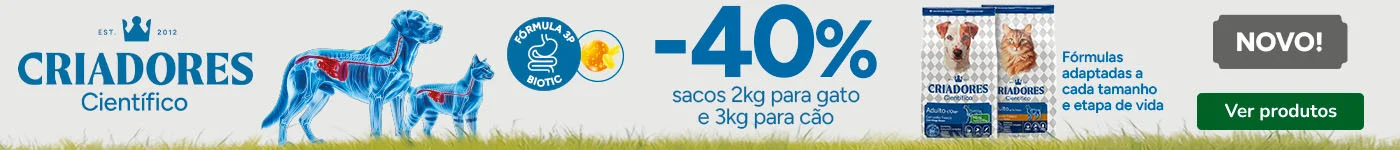 Novidade! Criadores Científico: 40% de desconto em ração para o seu patudo.