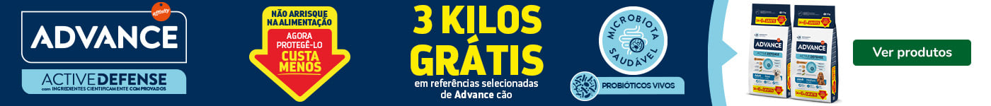 Promoção Advance para cães: 3 kg extra grátis na compra de ração seca selecionada.