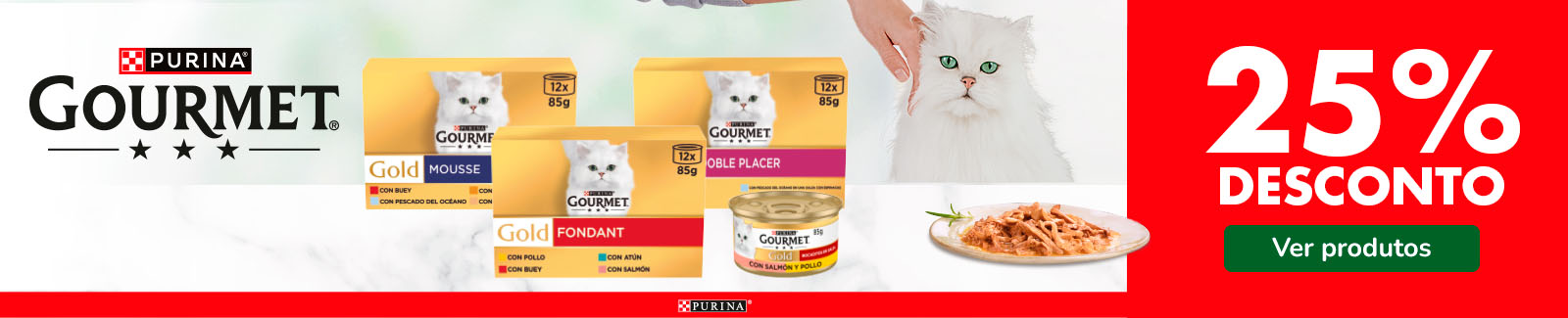 25% de desconto em packs da Gourmet GOLD. Delícias irresistíveis para o seu gato!